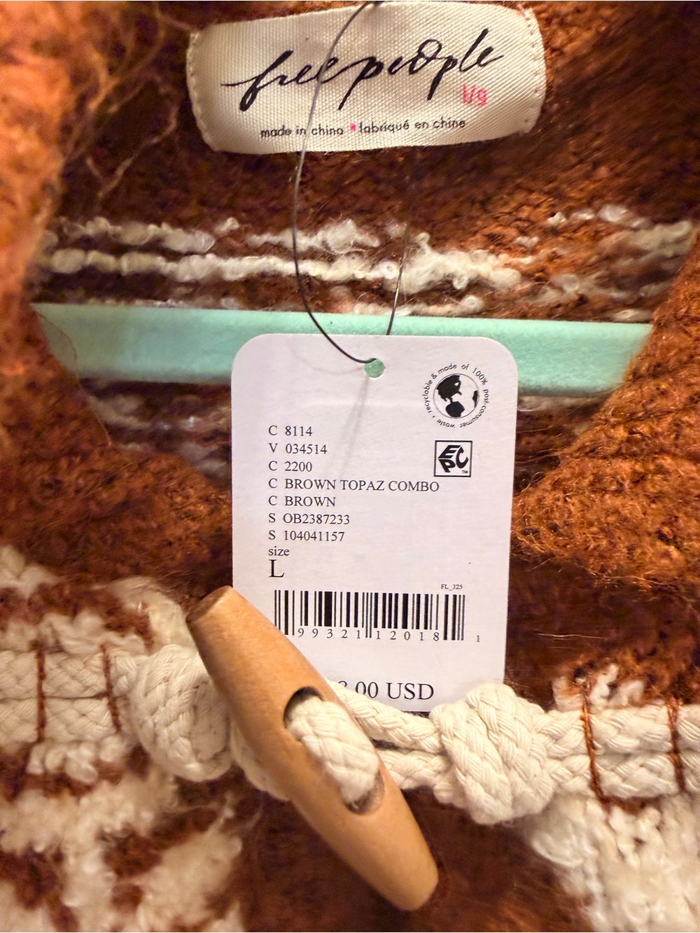 Free People brown and cream Toggle Cardigan Sweater bunny house - Picture 2 of 6